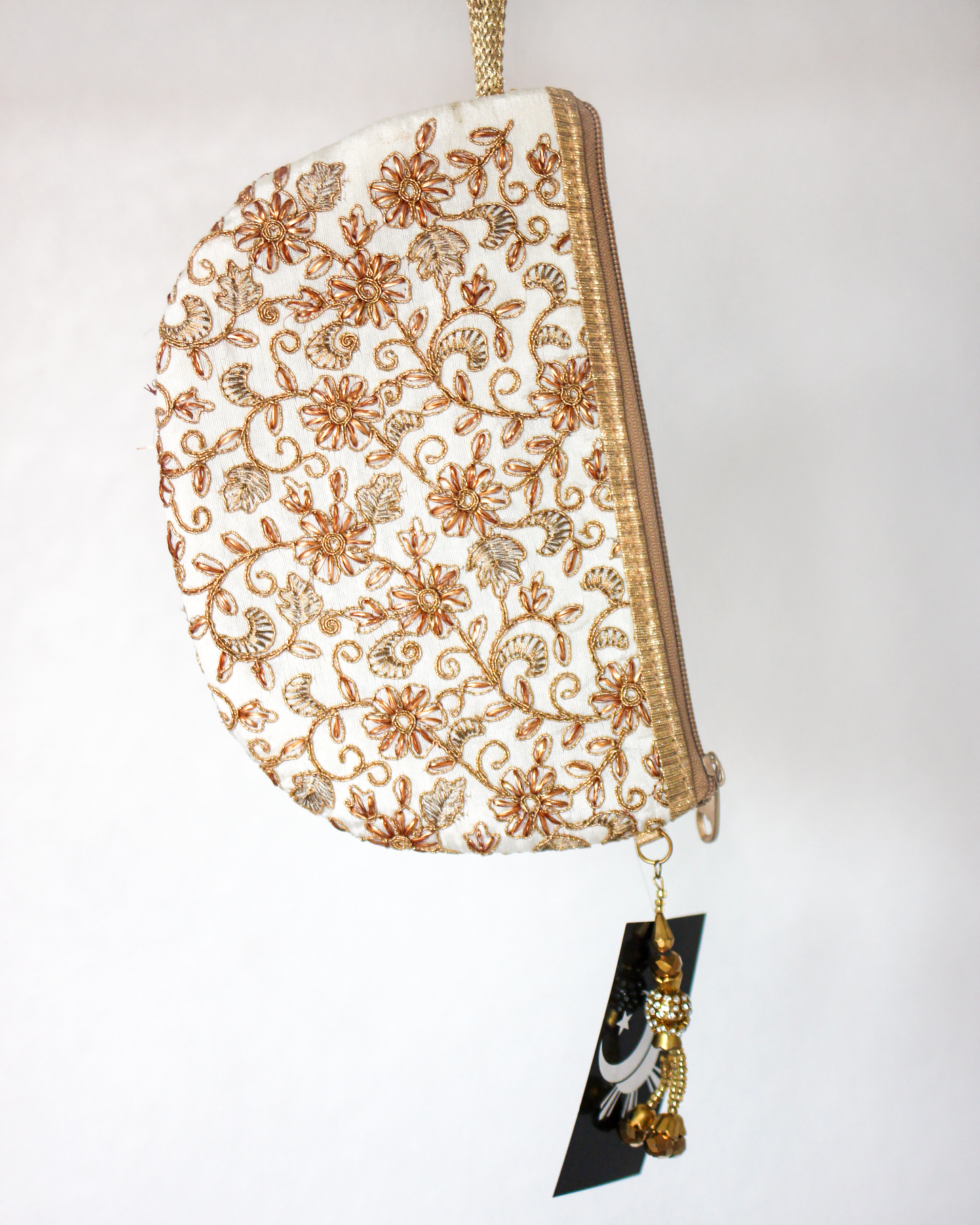 White & Gold Embroidered Purse