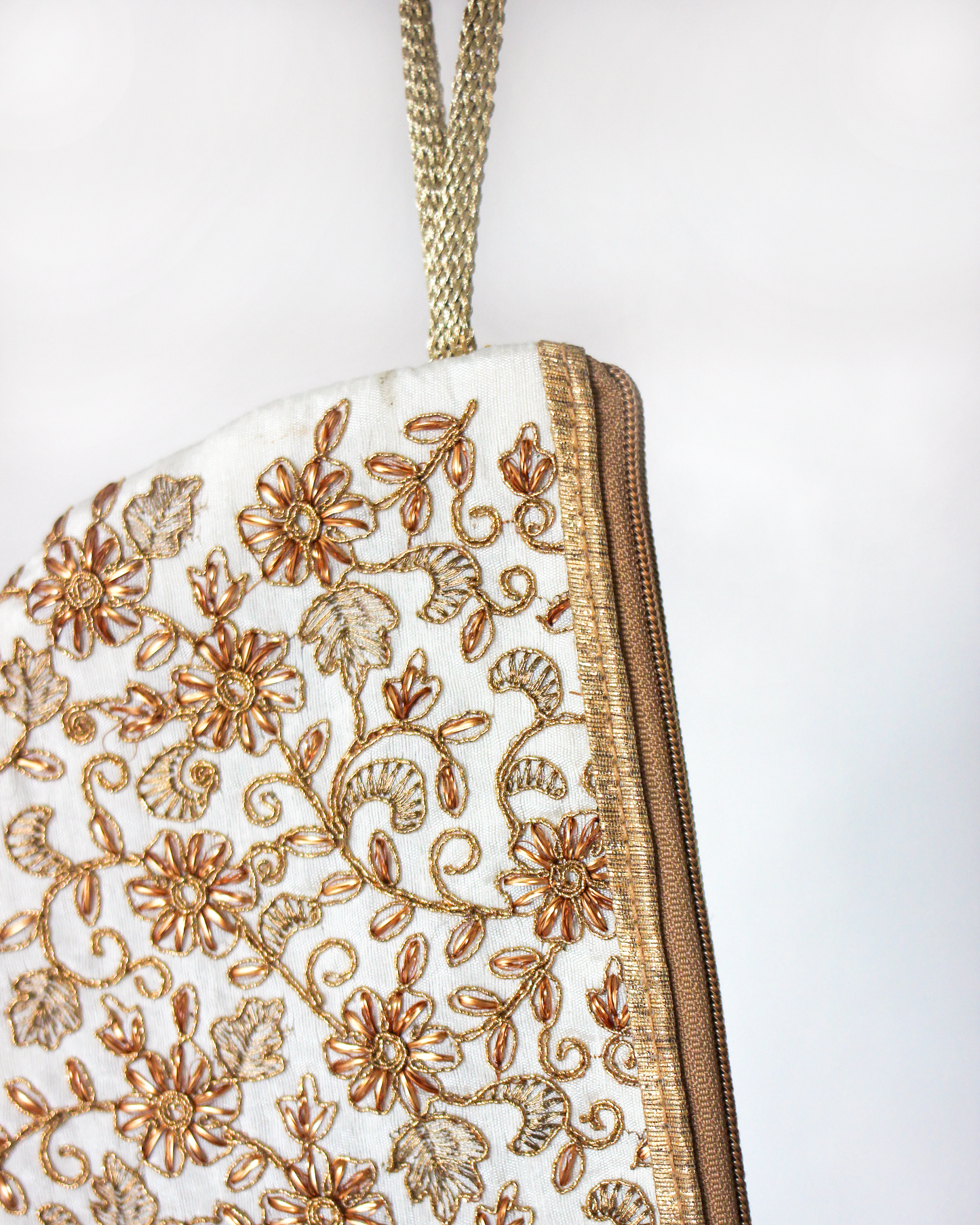 White & Gold Embroidered Purse